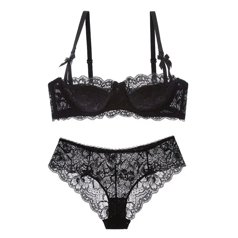 The Versailles Rabbit Ear Lace Bra Set | Half-Cup Push-Up Underwire | French Lace | Parisian Princess