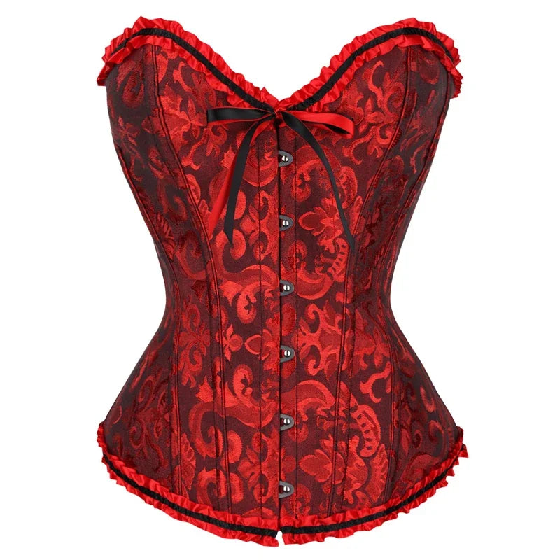 Women Corsets Bustiers Floral Lace Tops Shapewear Burlesque Vintage Corset Gothic Satin Lingerie Corselet Overbust