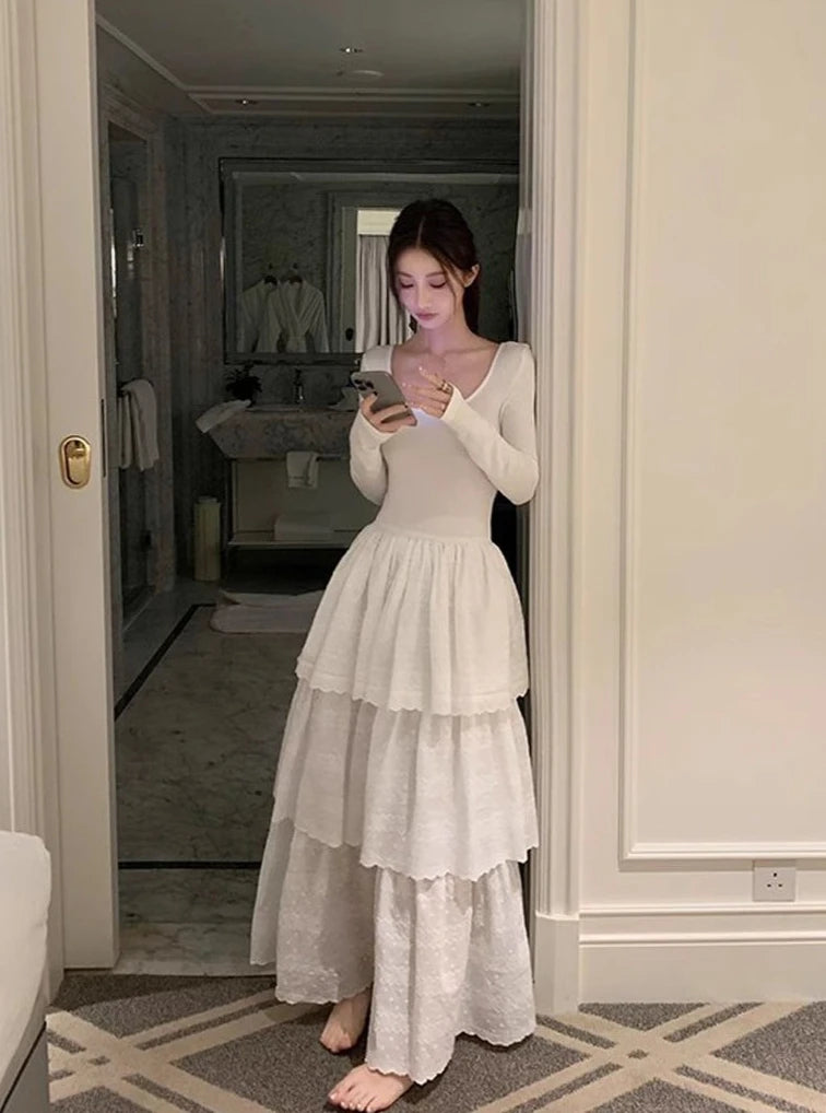 The Tuileries Garden Cake Dress | Long Sleeve Ruched Maxi | French Fairycore Gown | Parisian Princess
