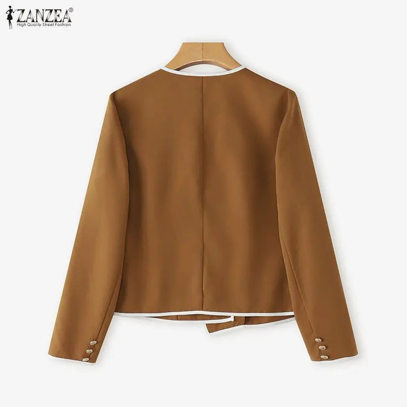 Parisian Elegant Blazer Double Breasted Long Sleeve Coats Women Fashion Bow Office Outerwear 2025 Casual Street Jackerts
