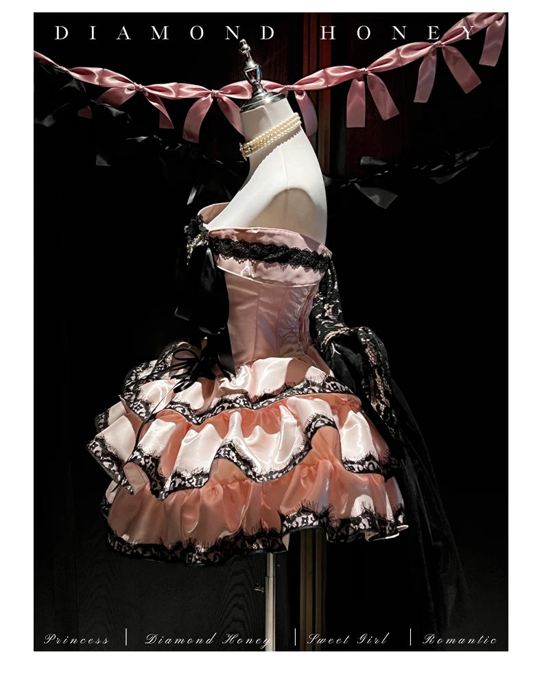 Princess Romantic Date Anniversary Wedding Party Pink Dress Girls Women's Sweet Lolita Halter Off-Shoulder Ball Gown Dresses