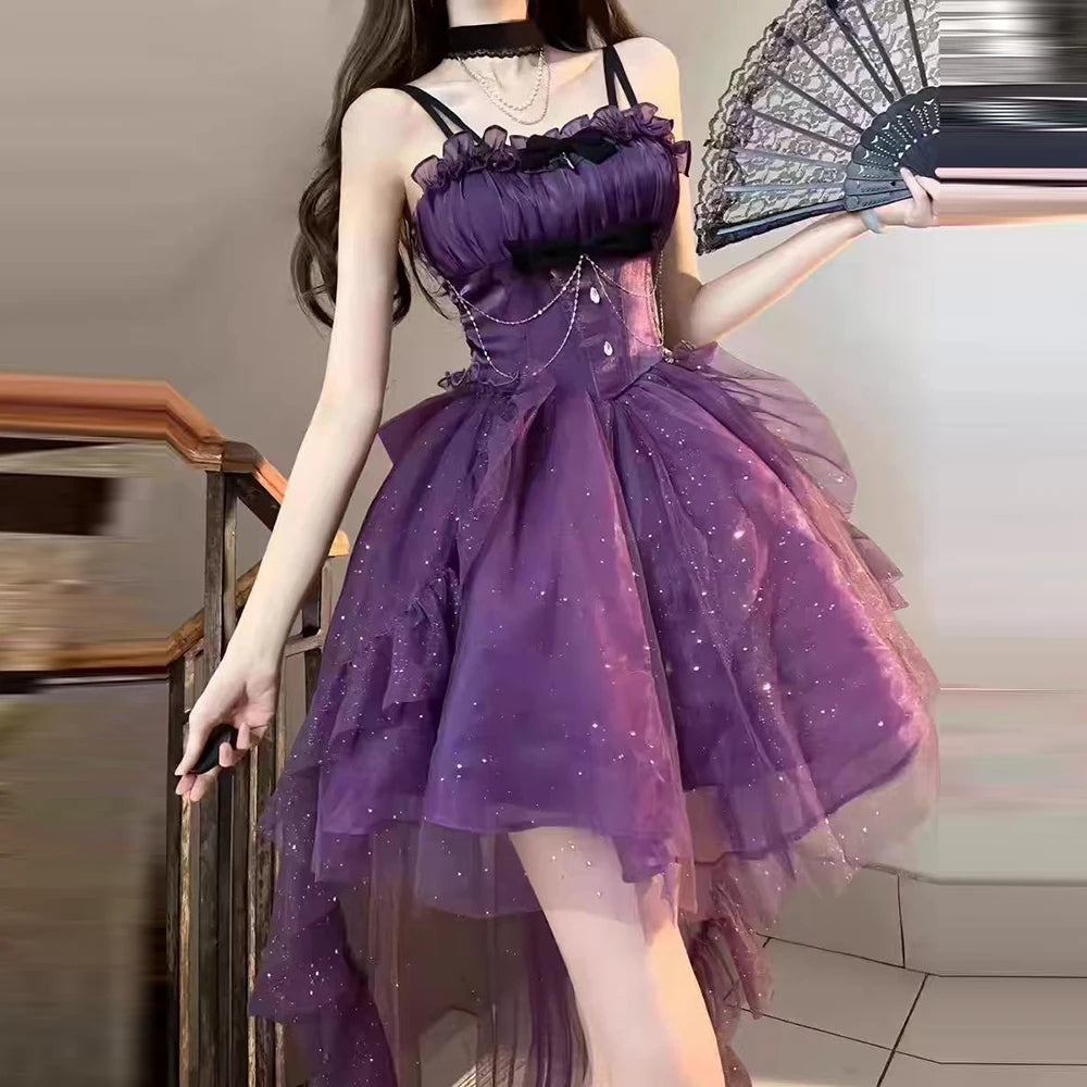 Gothica Parisian Waist Wrapped, Slim and Sparkling Tailed Dress Short Skirt for Women