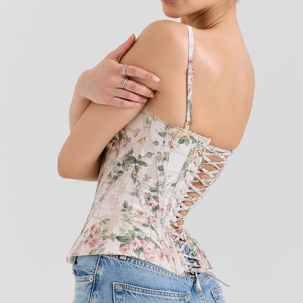 The Coquette Lattice Bustier | Summer Lace-Up Mesh Corset Top | Date Night Spaghetti Strap Party Tank | Parisian Princess