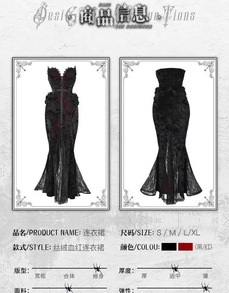 The Scarlet Blood Peak Manteau | French Gothic Dark Heart Velvet Gown | Glitter Mermaid Cosplay Dress | Winter 2024 Atelier Collection