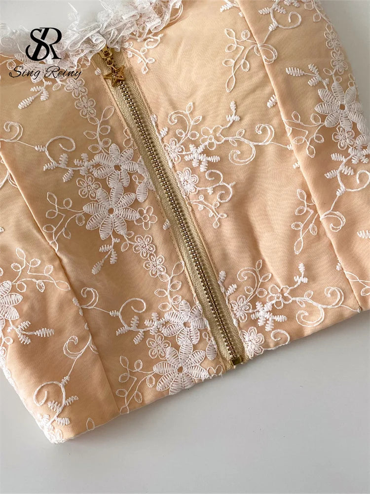 The Trianon Tiered Lace Cami | Embroidered Sleeveless Tank Top | Stretchy Slim Zipper Lingerie Top | Parisian Princess