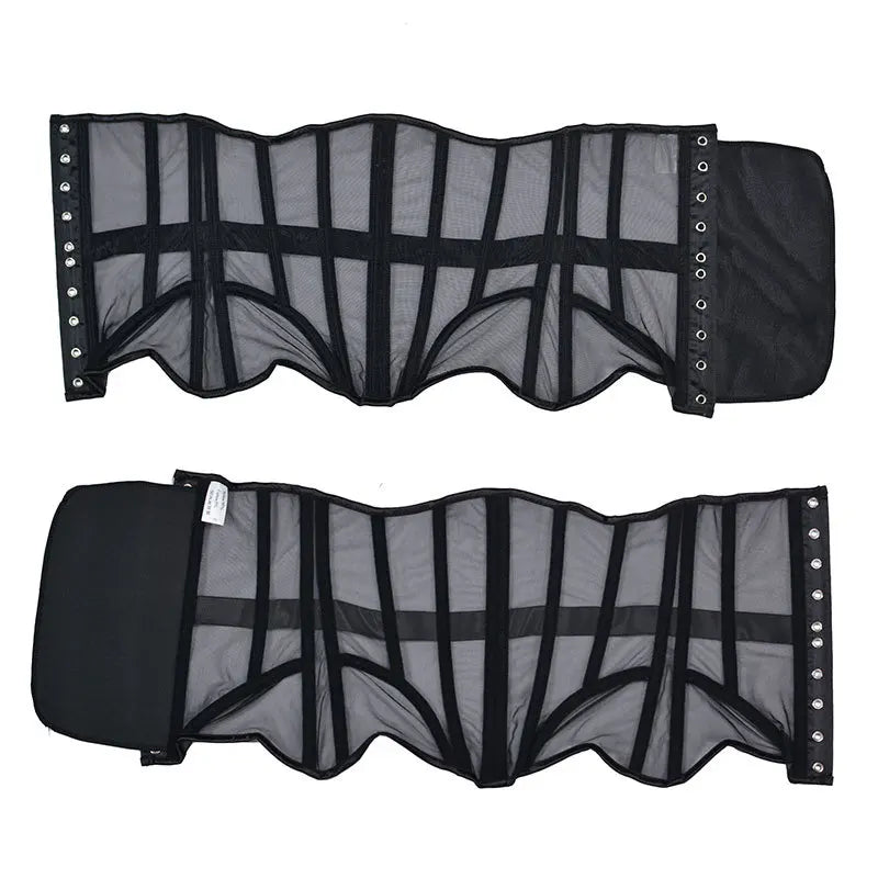 Women Abdomen Tight Corset Crops Under Bust Bustiers Breathable Mesh Waist Girdle With Bones Slimming Lace Up Bodices