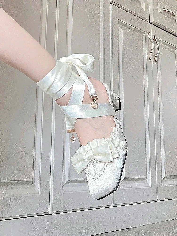 The Swan Satin Ballet Pumps | Lace-Up Platform Mary Jane | French Fairy Lolita Heels | Parisian Princess