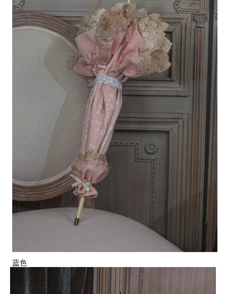 Satin and Lace Long Handle Umbrella | Handmade Victorian Parasol & Princesscore Sunshade | Parisian Princess
