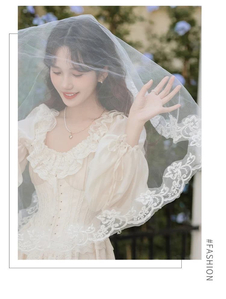 The Ethereal Princess Tatting Gown | Fairycore Lace Midi | French Square Neck Princess Sleeve Vestido | Parisian Princess