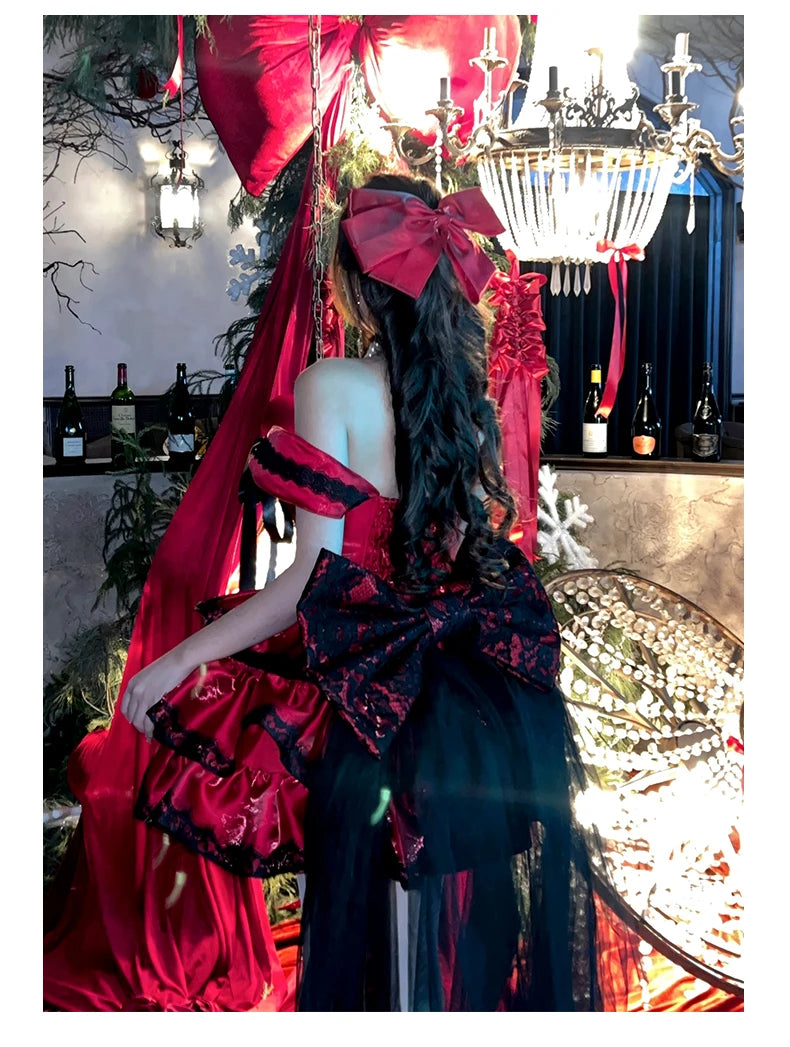 Princess Romantic Date Anniversary Wedding Party Pink Dress Girls Women's Sweet Lolita Halter Off-Shoulder Ball Gown Dresses