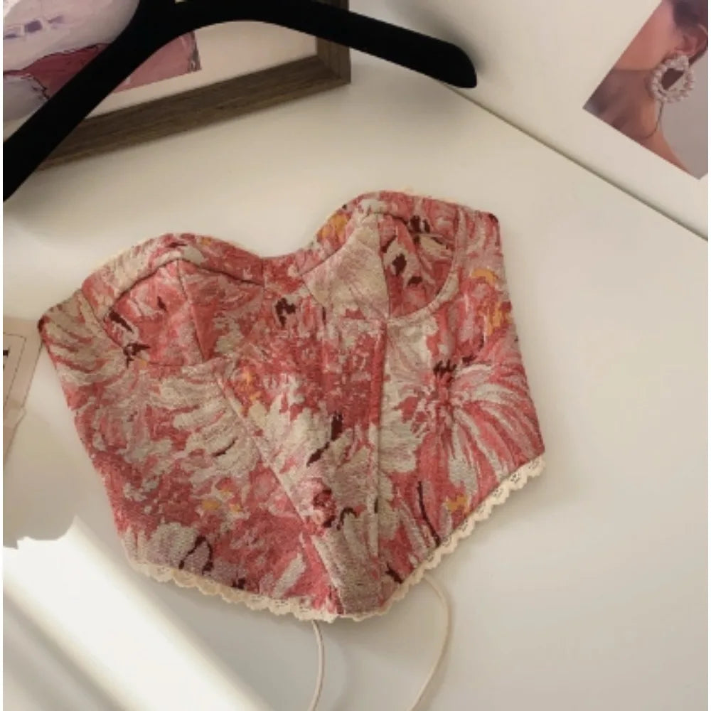 Slimming Parisian Corset Tanks Top Elegant Basic Crop Top  Women Bustier