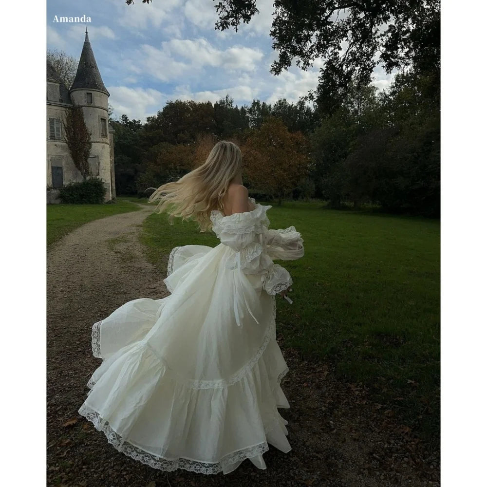 Amanda Customized White One Shoulder Long Sleeves Prom Dresses Organza vestidos de noche Floor-Length A-line Formal Evening 2025