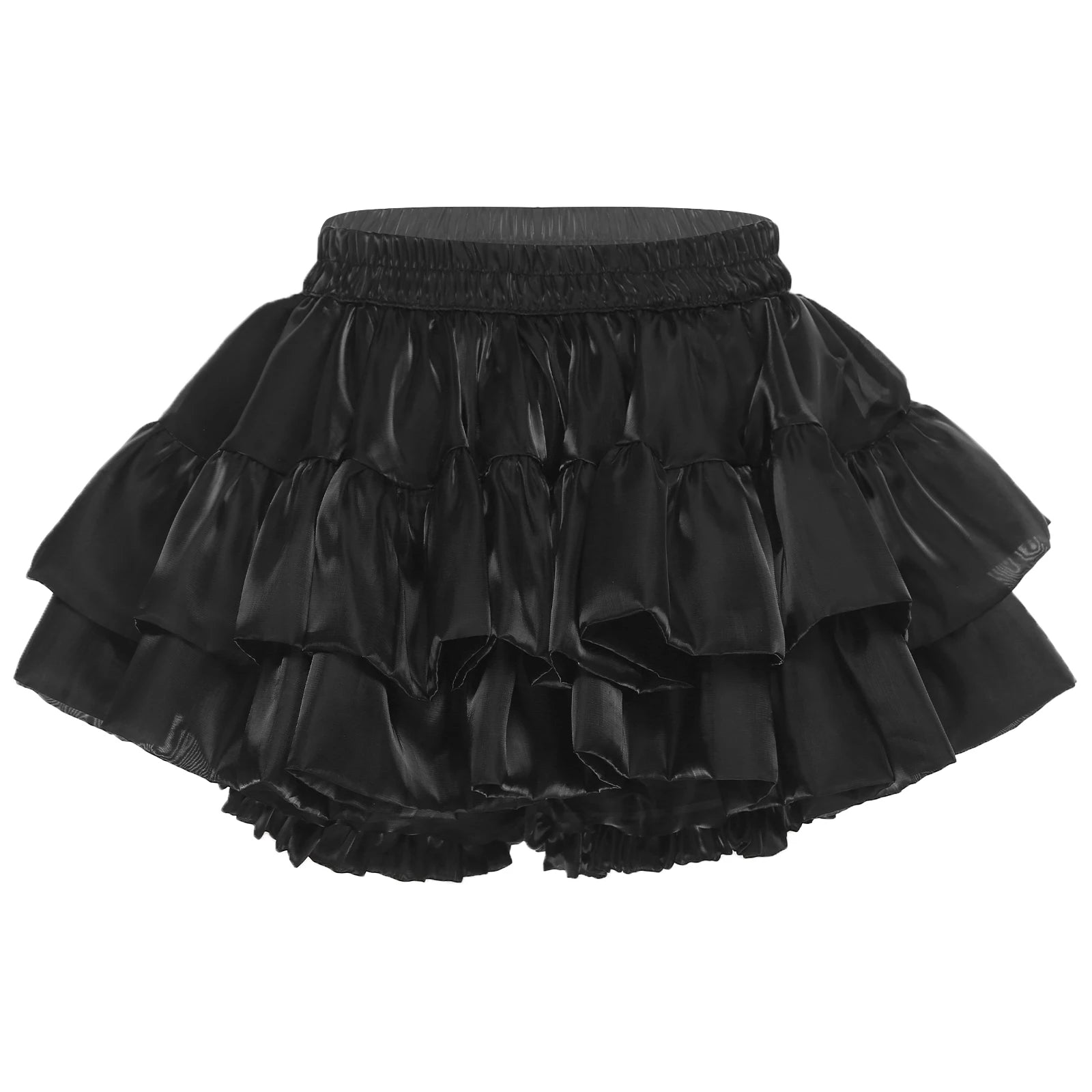 Women Lolita Pumpkin Shorts Puff Y2K Skirt Iridescent Tiered Culottes Elastic Waistband Ruffled Hem Built-in Skirt Anime Costume