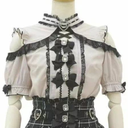 The Marais Midnight Blouse | French Gothic Lantern Sleeve Shirt | Vintage Lace Patchwork Lolita Top | Parisian Princess