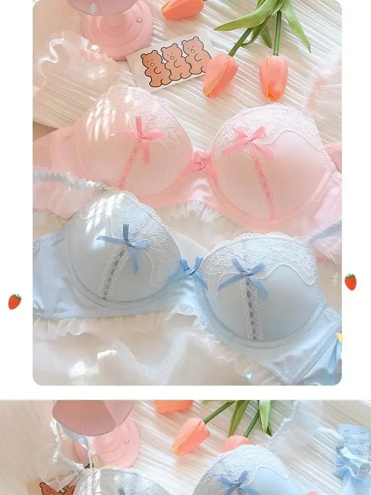 The Petit Coquette Lace Bra | Lolita Princess Style Wire-Free Push Up | Small Bust Gathering Lingerie | Parisian Princess