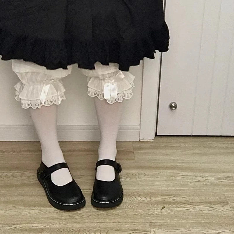 French Sweet Lolita Safety Short Pants Women Parisian Ruffleds Knickers Cotton Elastic Waist Victorian Bow Shorts Cute Bloomers
