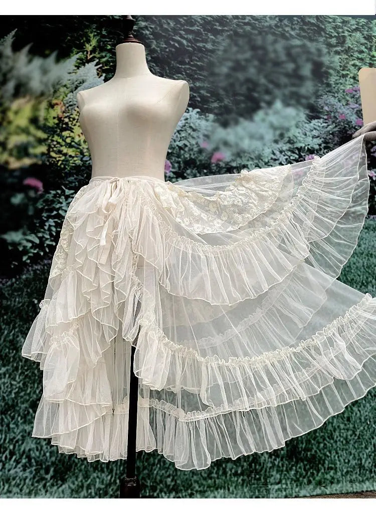 The Swan Lake Ruffled Cover-Up | Double-Layer Asymmetrical Mesh Skirt | Sweet Lolita Waist Curtain | Parisian Princess