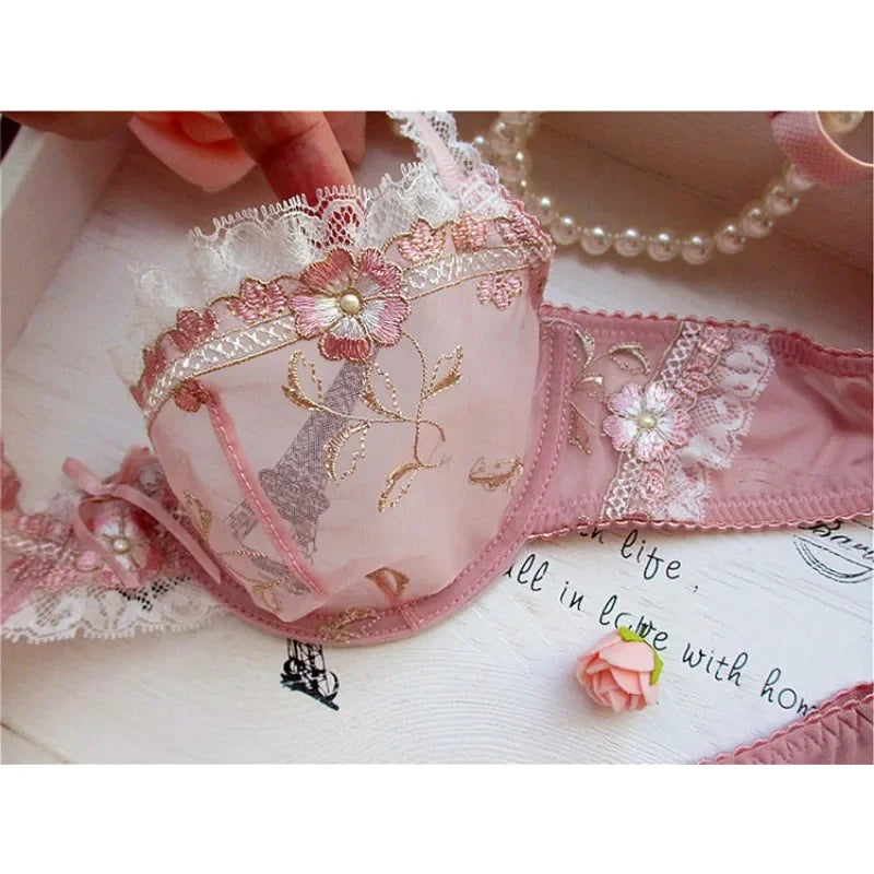 The Versailles Lace Lingerie Set | Push-Up Bra & Brief | Floral Lace Underwire | Parisian Princess
