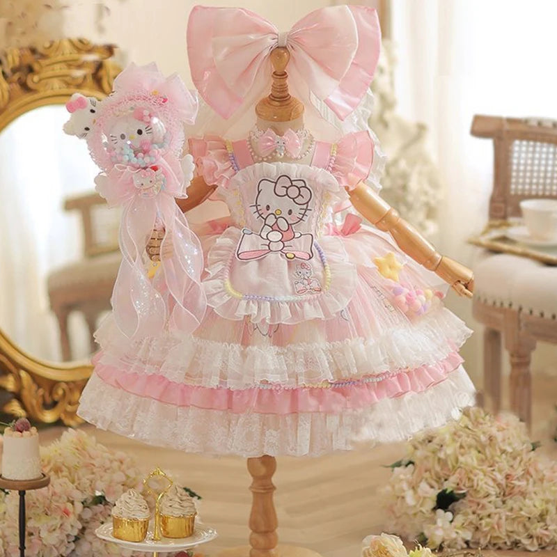 cute Hello Kitty Dress Lolita Girls Party Skirt Girl Kid's Dress Children's Clothes Girls Clothes Kawaii Anime Birthday Gift