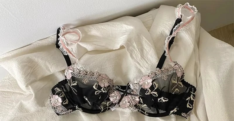 The Versailles Lace Lingerie Set | Push-Up Bra & Brief | Floral Lace Underwire | Parisian Princess