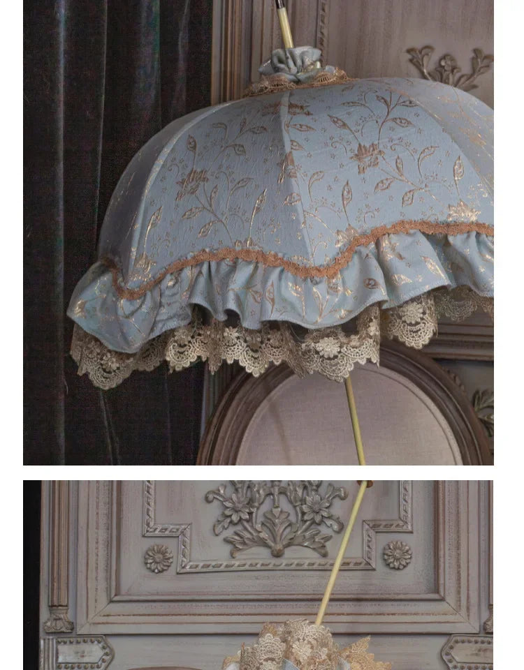 Satin and Lace Long Handle Umbrella | Handmade Victorian Parasol & Princesscore Sunshade | Parisian Princess