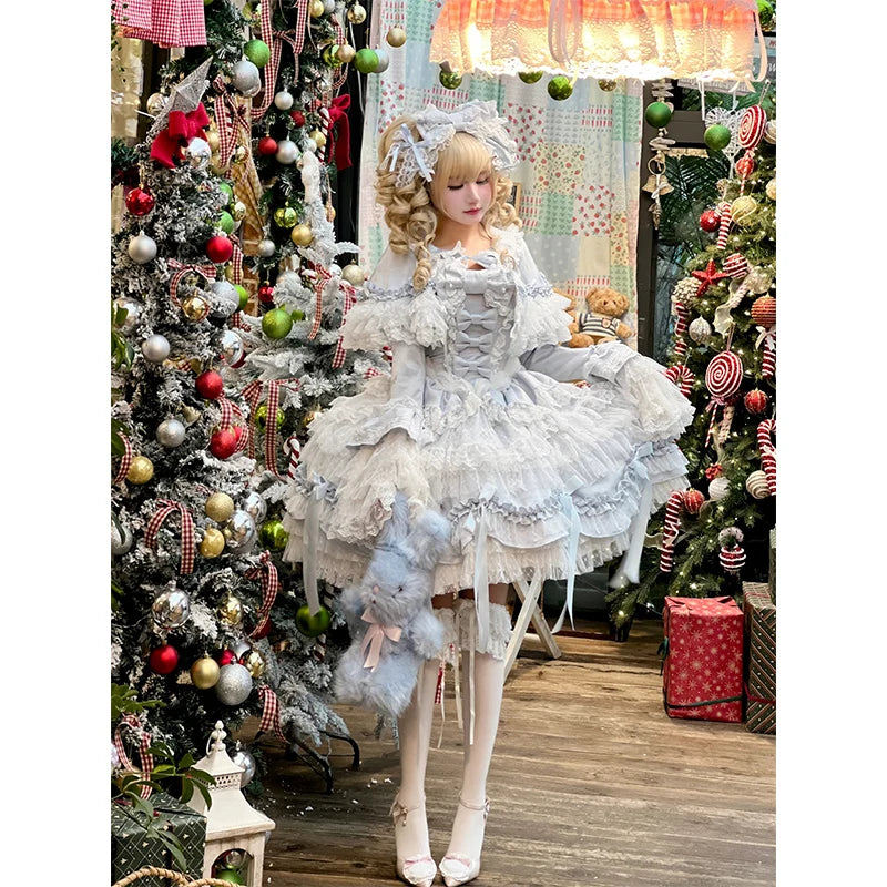 Pink Lolita Princess Dress Women's Bow Lace Heavy Industry Sweet Elegant Birthday Party Evening Dress Lady Suspender Dress Cloak