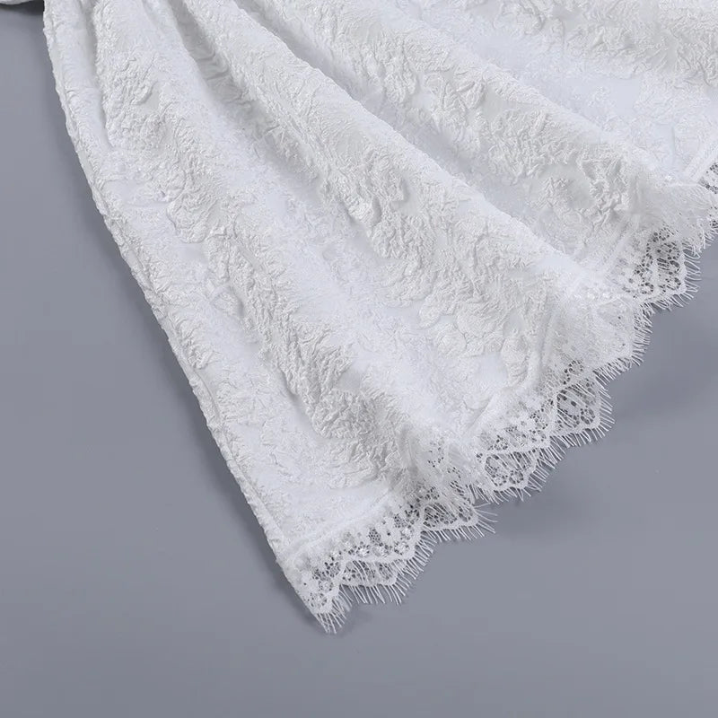 Gothica Lace Short Dress Women Cobweb Patchwork Short Sleeve Cold Shoulder Halloween Outfit Horror Ruffle Trim Costume