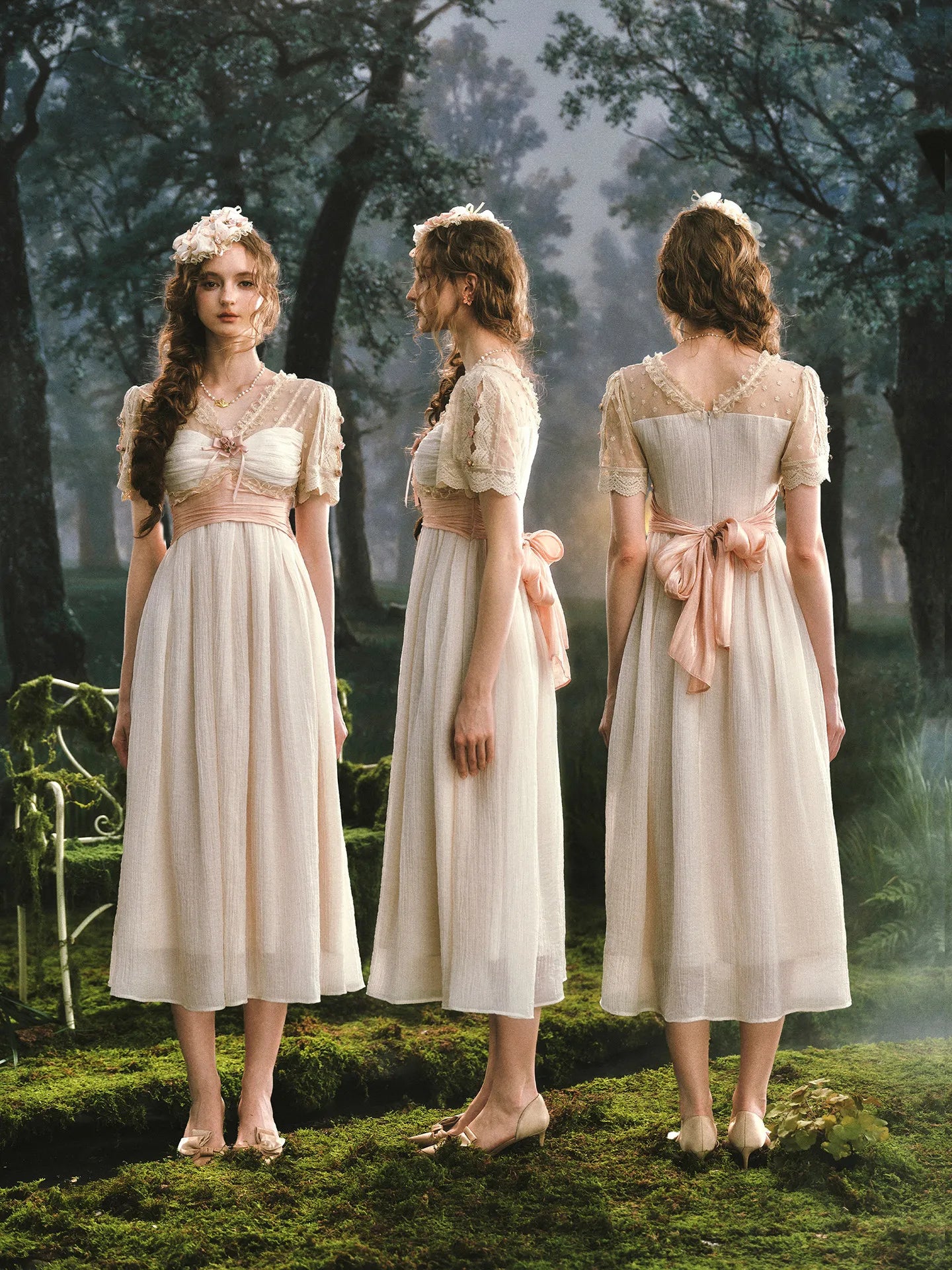 The Tuileries Chiffon Gown | French V-Neck Lace-Up Maxi | Trumpet Empire Waist Dress | Parisian Princess
