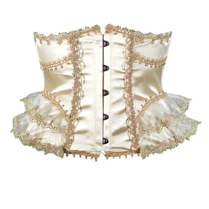 Women Short Steel Bones Floral Lace Underbust Corset Sexy Wedding Evening Dress Corsets Luxury Court Princess Cosplay Lolita