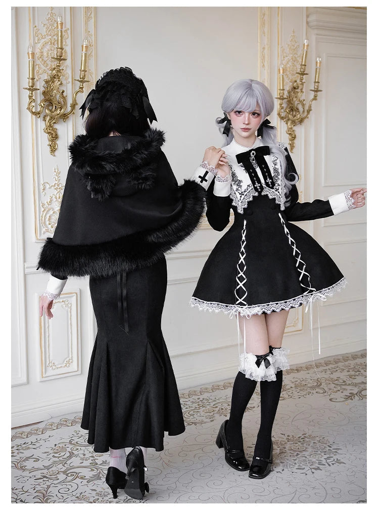 Original French Elegant Court Black Long Mermaid Dresses Op Autumn New Women's Slim Fit Lolita Long Sleeve Dress Gothic Dresses