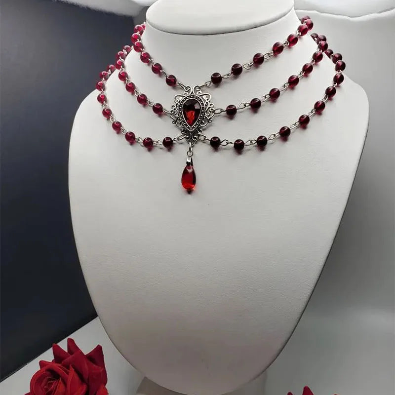 The Neo-Gothic Garnet Droplet | Sculpted Deep-Red Gemstone & Noir Filigree Necklace | Gothica 2026 Boutique Exclusive | Parisian Princess