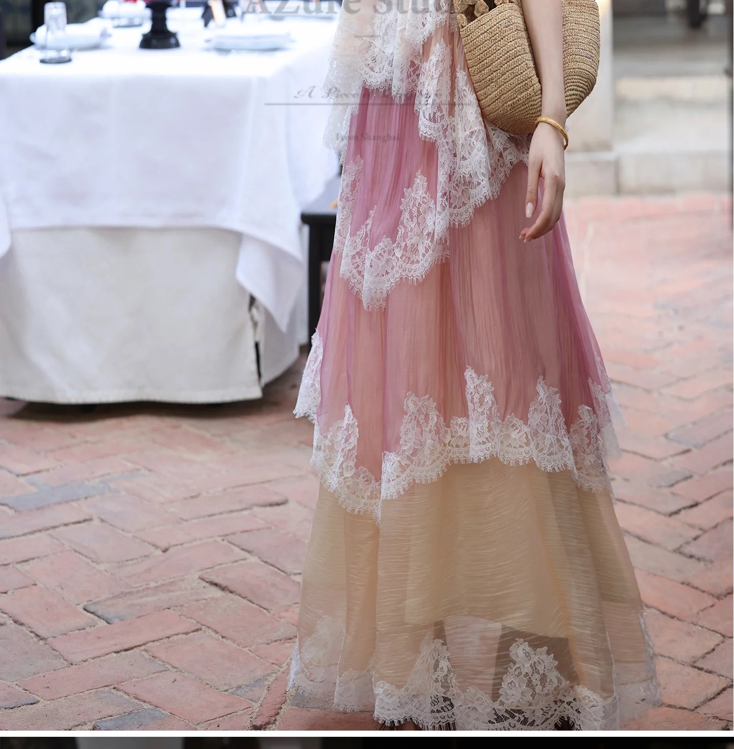 The Chantilly Gradient Lace Gown | Strapless Heavily Embellished Maxi | Vintage Gathered Skirt | Parisian Princess