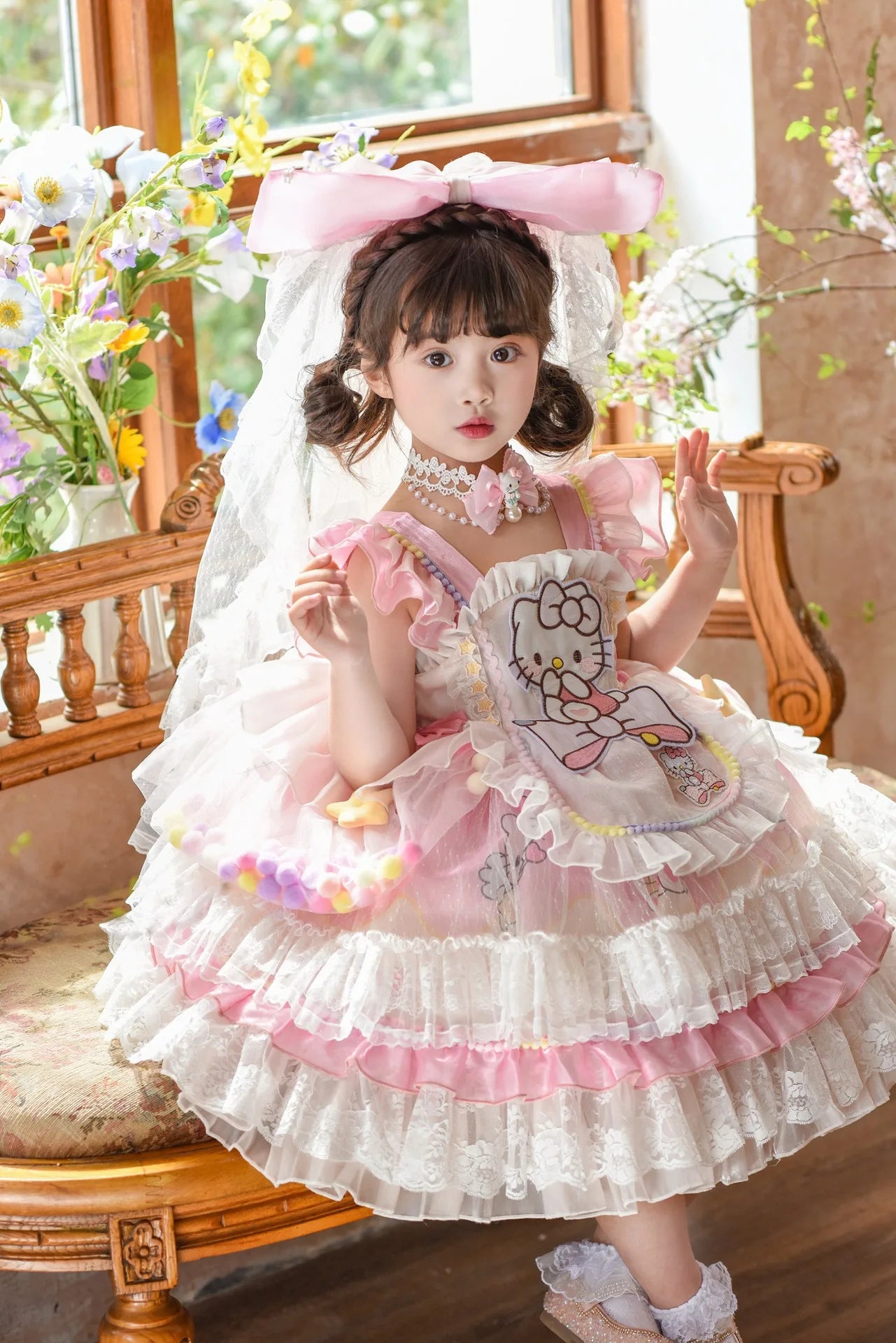 cute Hello Kitty Dress Lolita Girls Party Skirt Girl Kid's Dress Children's Clothes Girls Clothes Kawaii Anime Birthday Gift