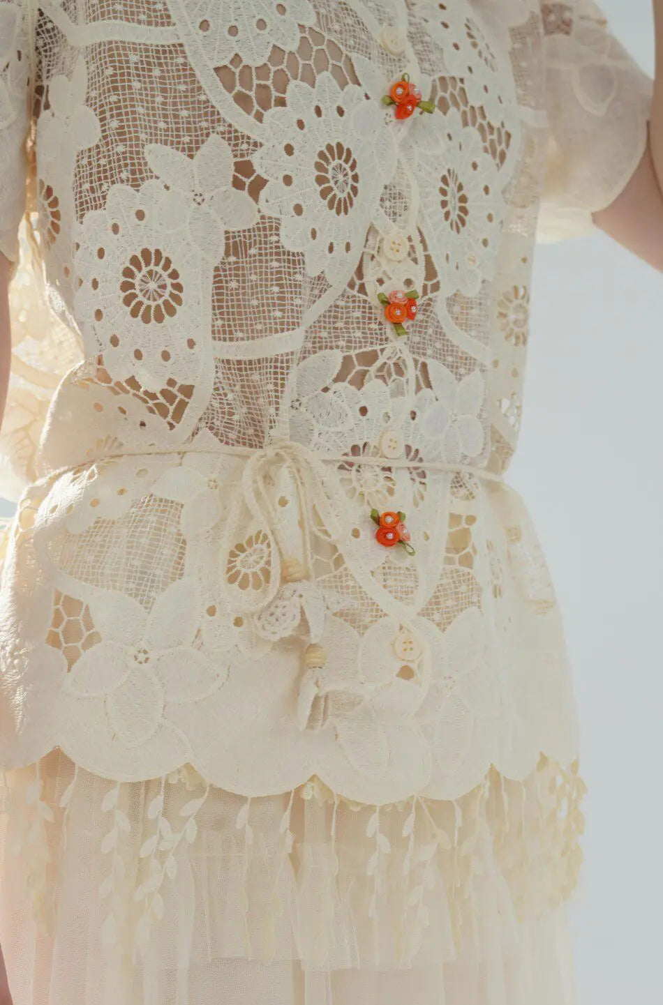 The Palais Cutwork Blouse | Summer Lace Shirt | Handmade 3D Floral All-Over Embroidered Turn-Down Collar Blouse | Parisian Princess
