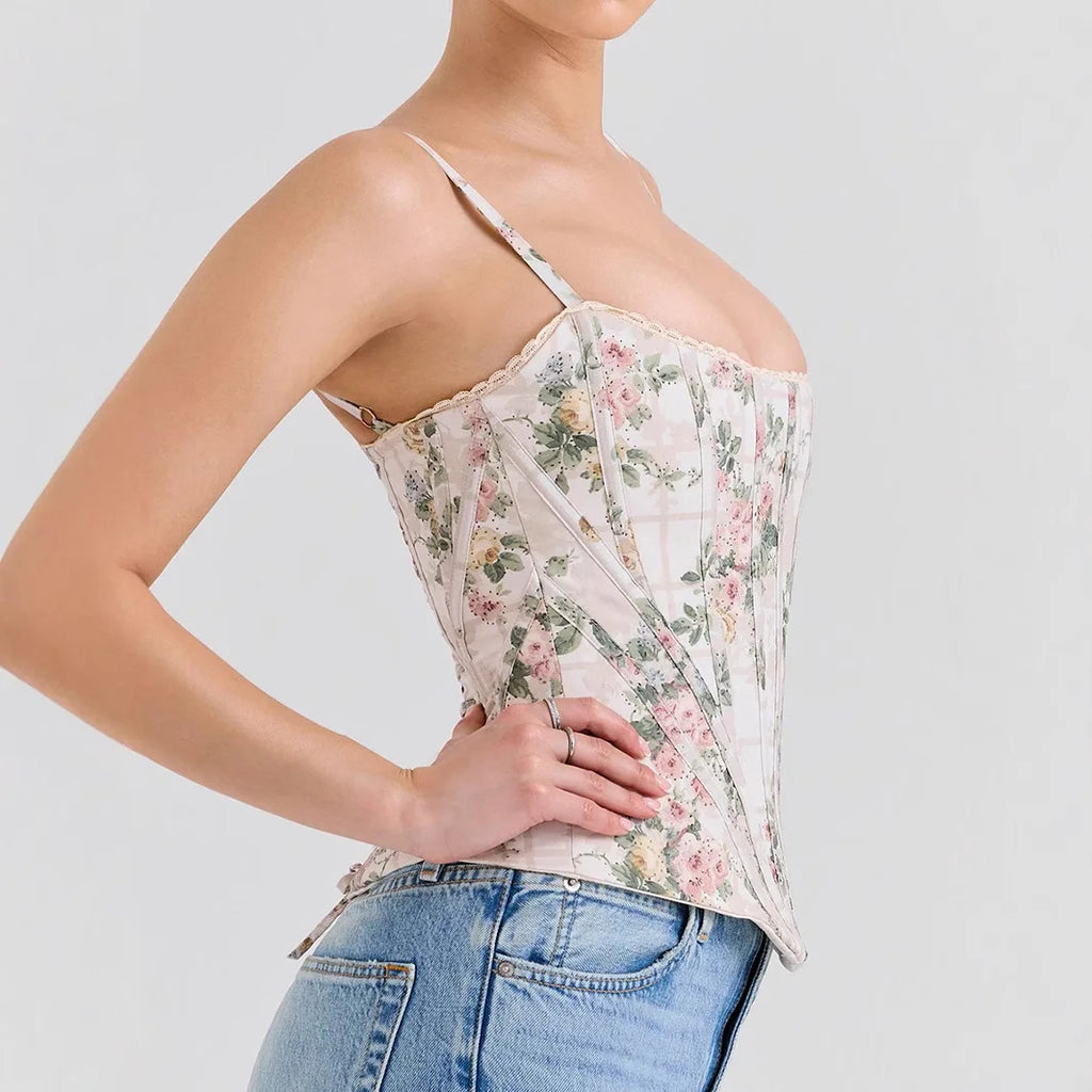 The Coquette Lattice Bustier | Summer Lace-Up Mesh Corset Top | Date Night Spaghetti Strap Party Tank | Parisian Princess