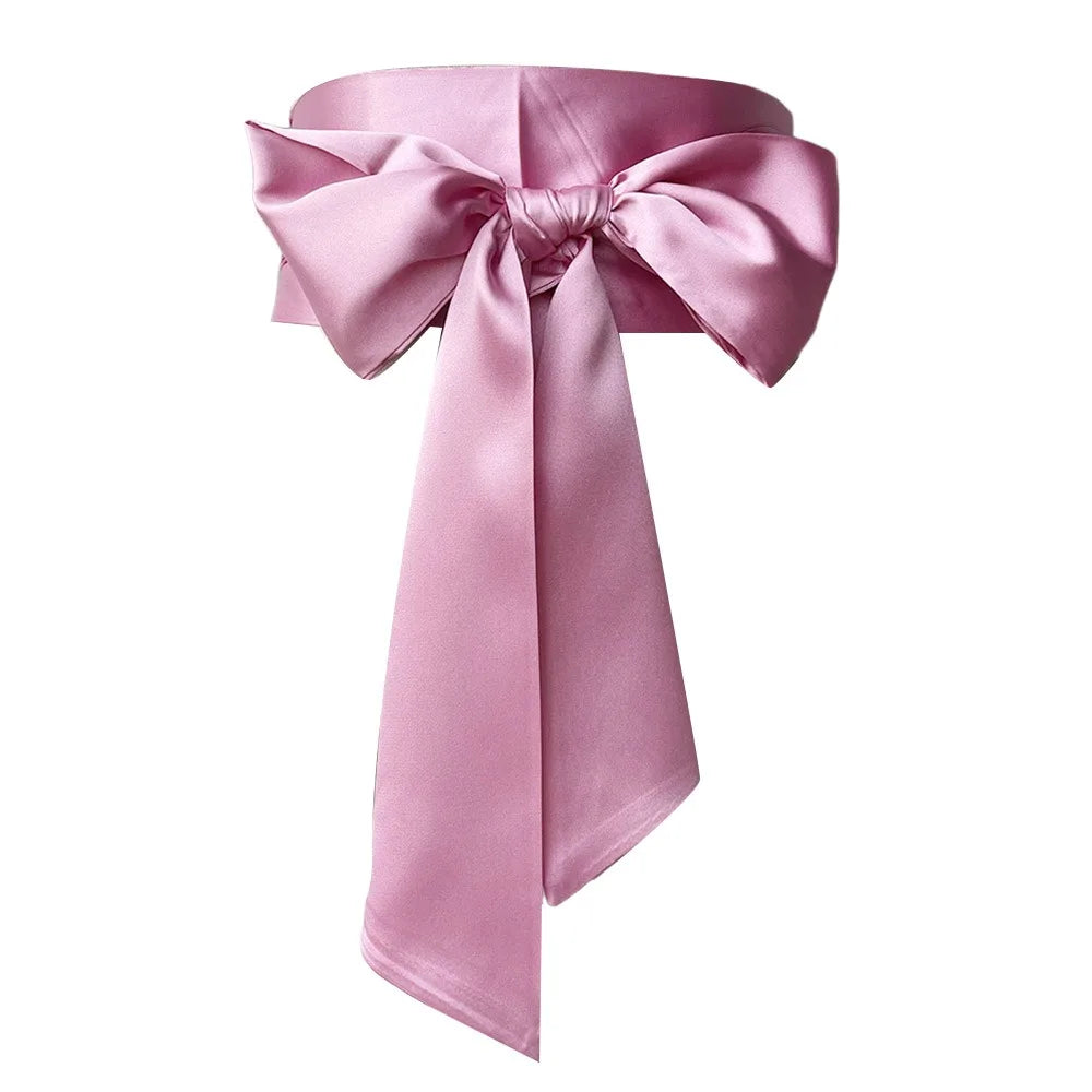Satin Silk Parisian Bow Corset Waist Belt Decorative Wide Bowknot Fabric Ribbon Cummerbunds DIY Waist Cover For Women Lady Girl Bridal