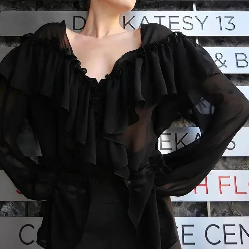 The Éclat Summer Tiered Blouse | French V-Neck Gauze Top | Ethereal Loose Fit Manteau | Parisian Princess