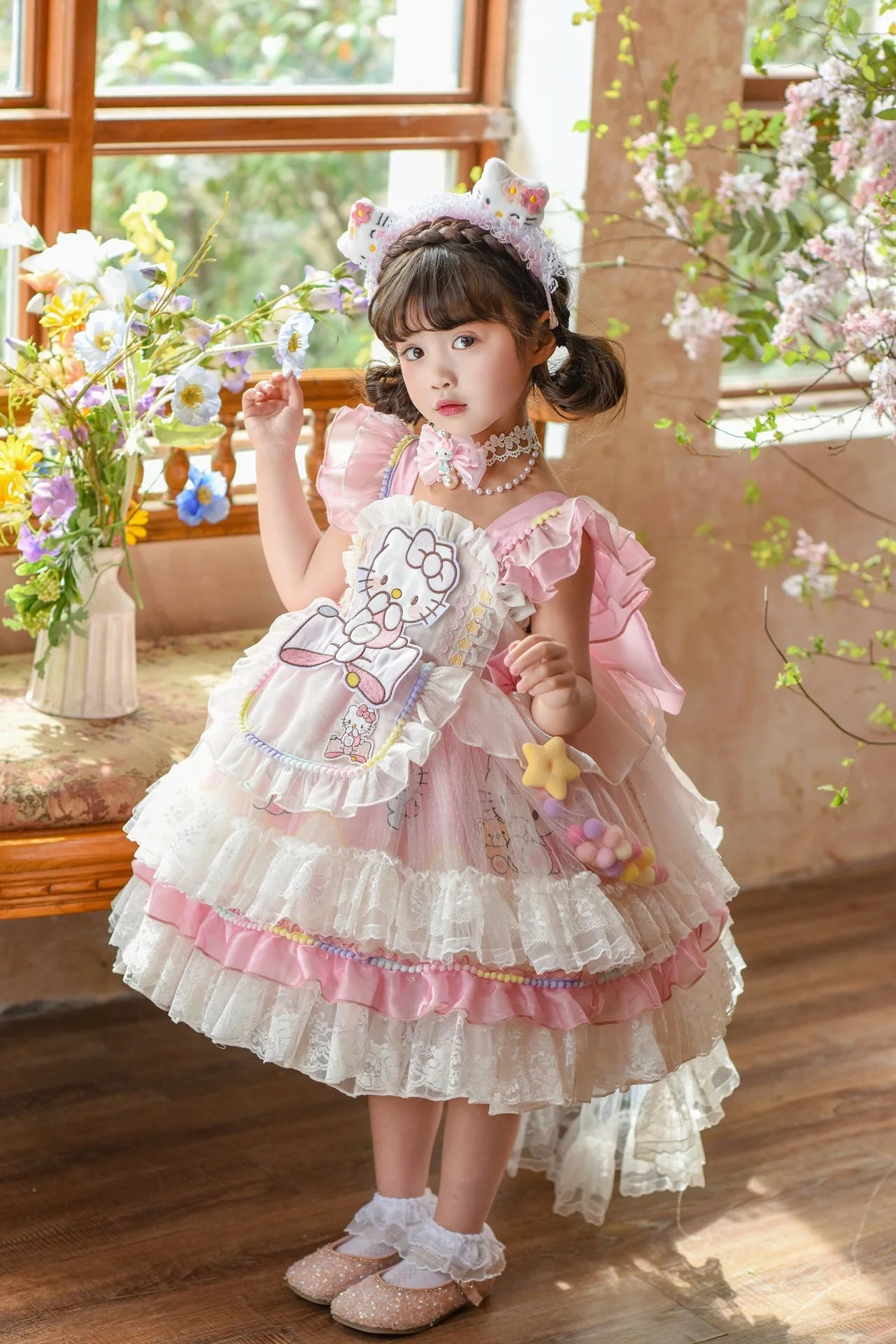 cute Hello Kitty Dress Lolita Girls Party Skirt Girl Kid's Dress Children's Clothes Girls Clothes Kawaii Anime Birthday Gift
