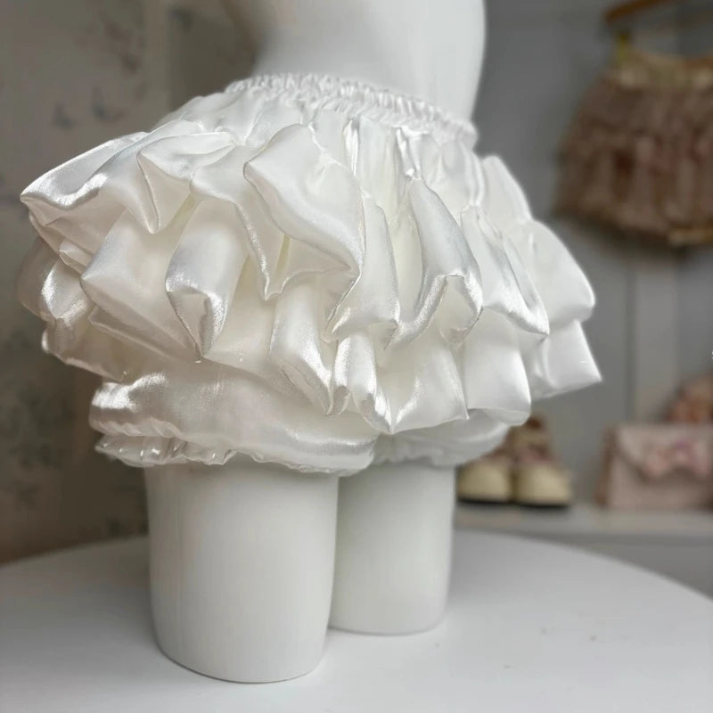 The Trianon White Ruffle Cake Skirt | Elastic Waist Lace Mini Skirt | Vintage A-Line Summer Skirt | Parisian Princess