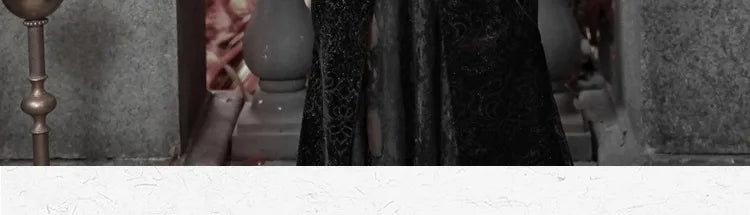 Gothica Original Design Vampire Black Red Dress Lace Patch Gothic Velvet Trumpet Sleeveless Sexy X-Long Dress Halloween