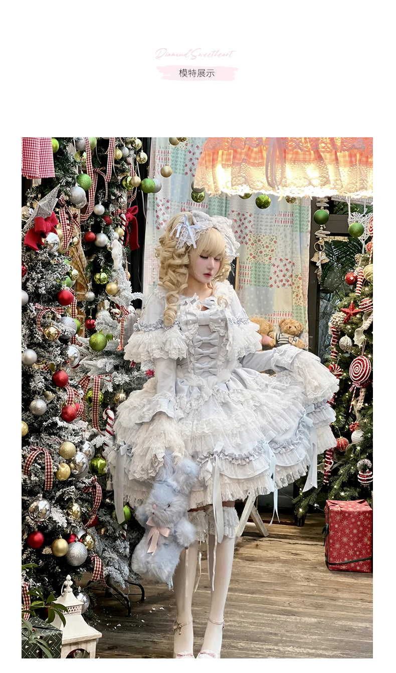 Pink Lolita Princess Dress Women's Bow Lace Heavy Industry Sweet Elegant Birthday Party Evening Dress Lady Suspender Dress Cloak