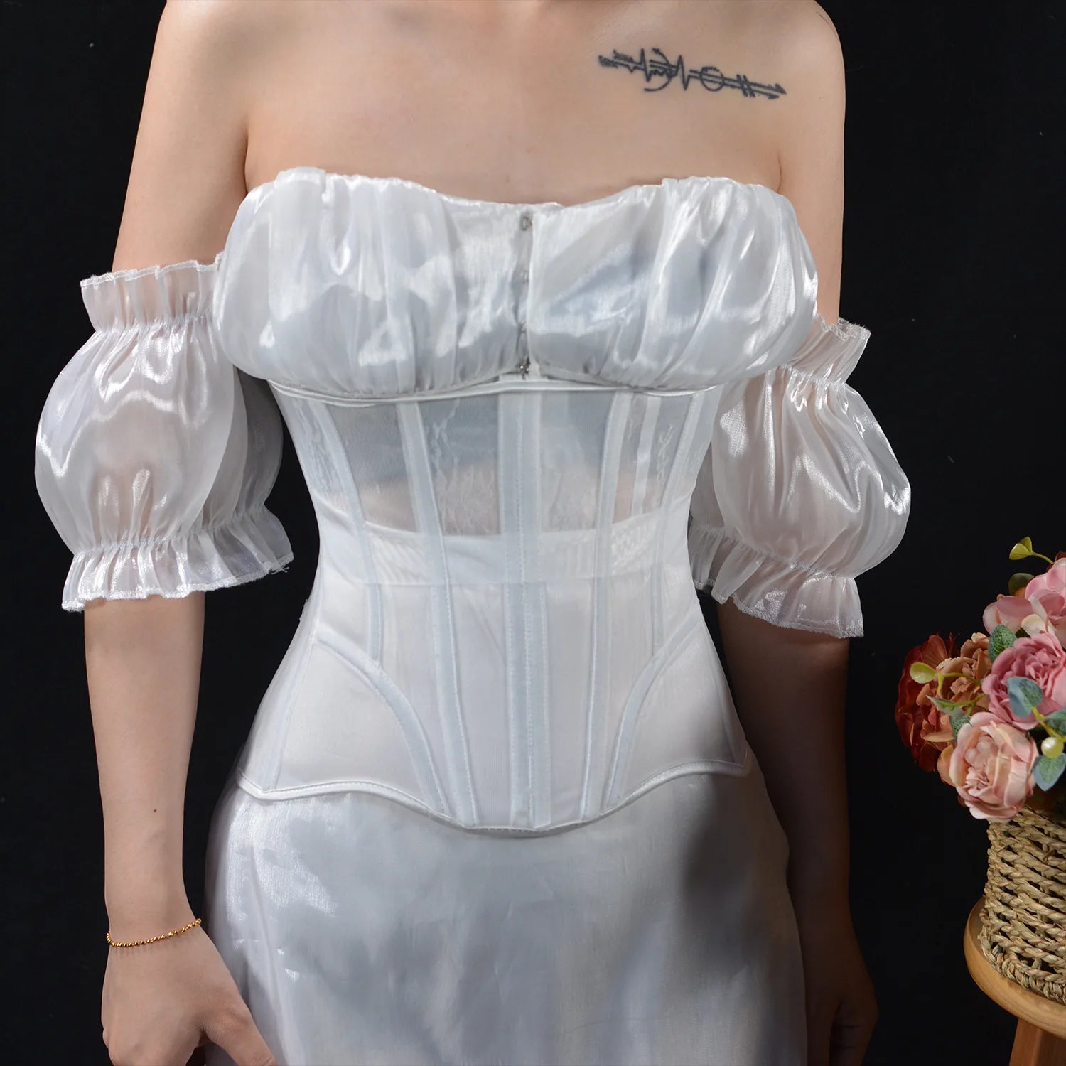 Women Abdomen Tight Corset Crops Under Bust Bustiers Breathable Mesh Waist Girdle With Bones Slimming Lace Up Bodices