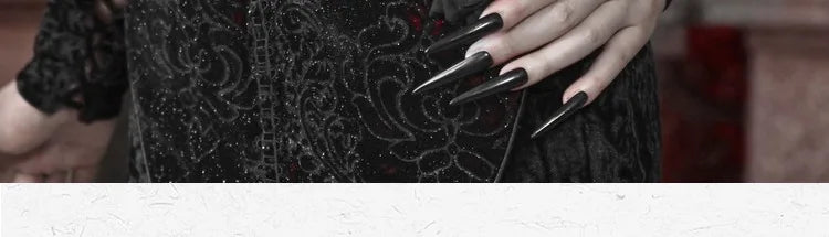 Gothica Original Design Vampire Black Red Dress Lace Patch Gothic Velvet Trumpet Sleeveless Sexy X-Long Dress Halloween