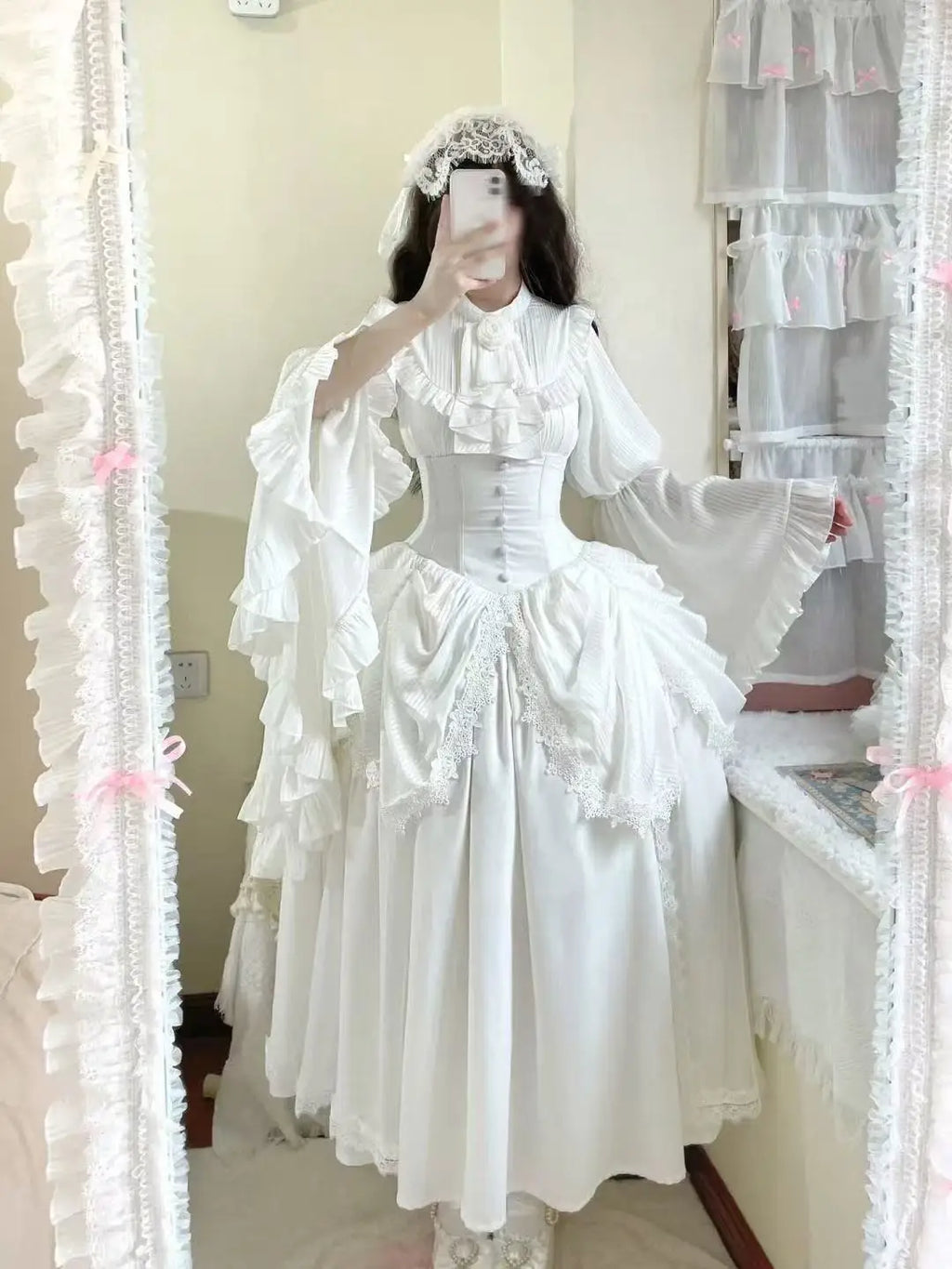 Niche Gothic Style Lolita Skirt Dark Black Wave Flower Edge Women Banquet Gown Vintage Halloween Carnival Event Cosplay Costume