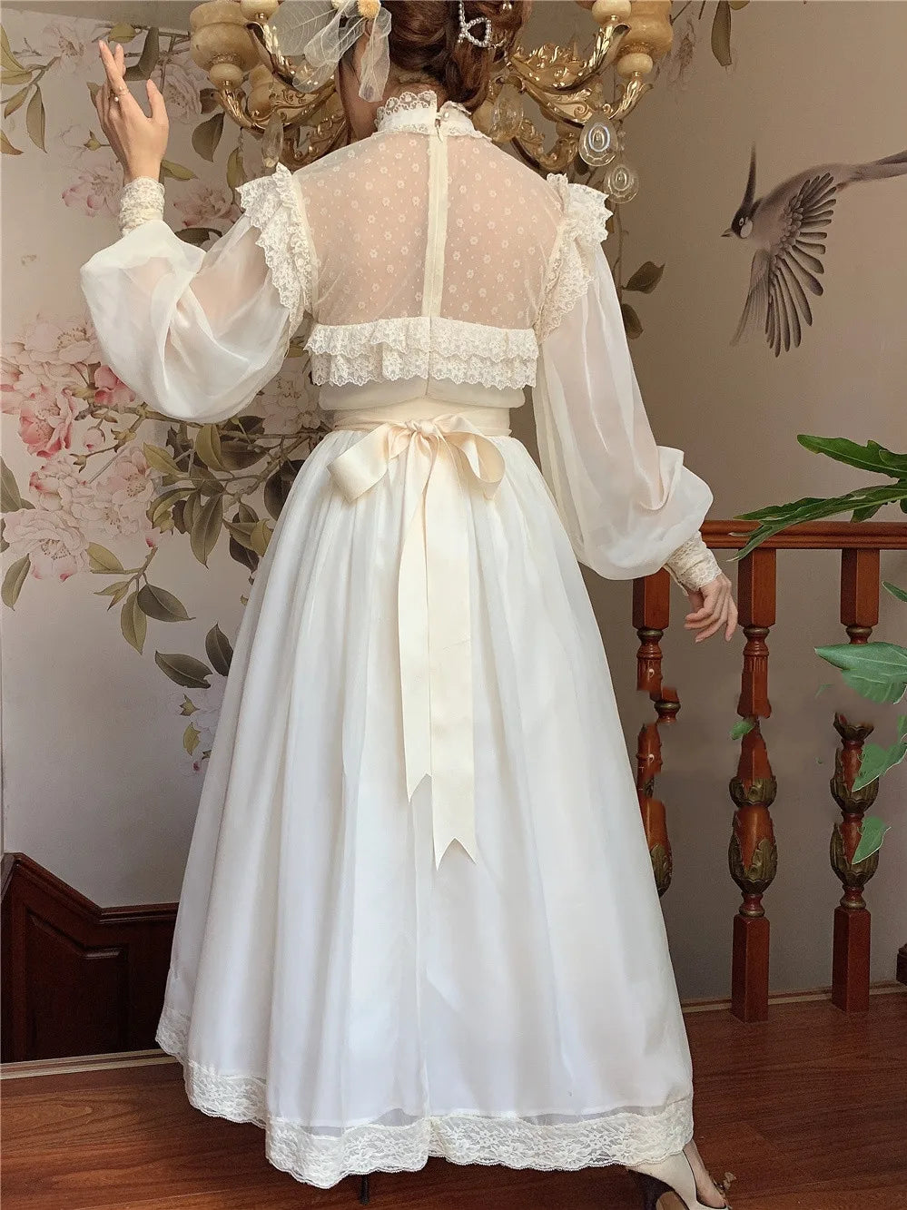 Fairy Woman Chic Romantic Lace Lantern Sleeve Retro Princess Dresses Vestido Festa Faldas Vintage Cottage Chiffon Gatsby Dress