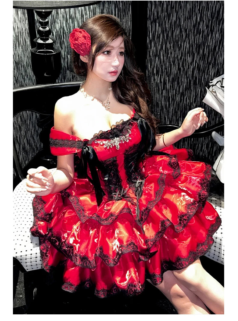 Princess Romantic Date Anniversary Wedding Party Pink Dress Girls Women's Sweet Lolita Halter Off-Shoulder Ball Gown Dresses