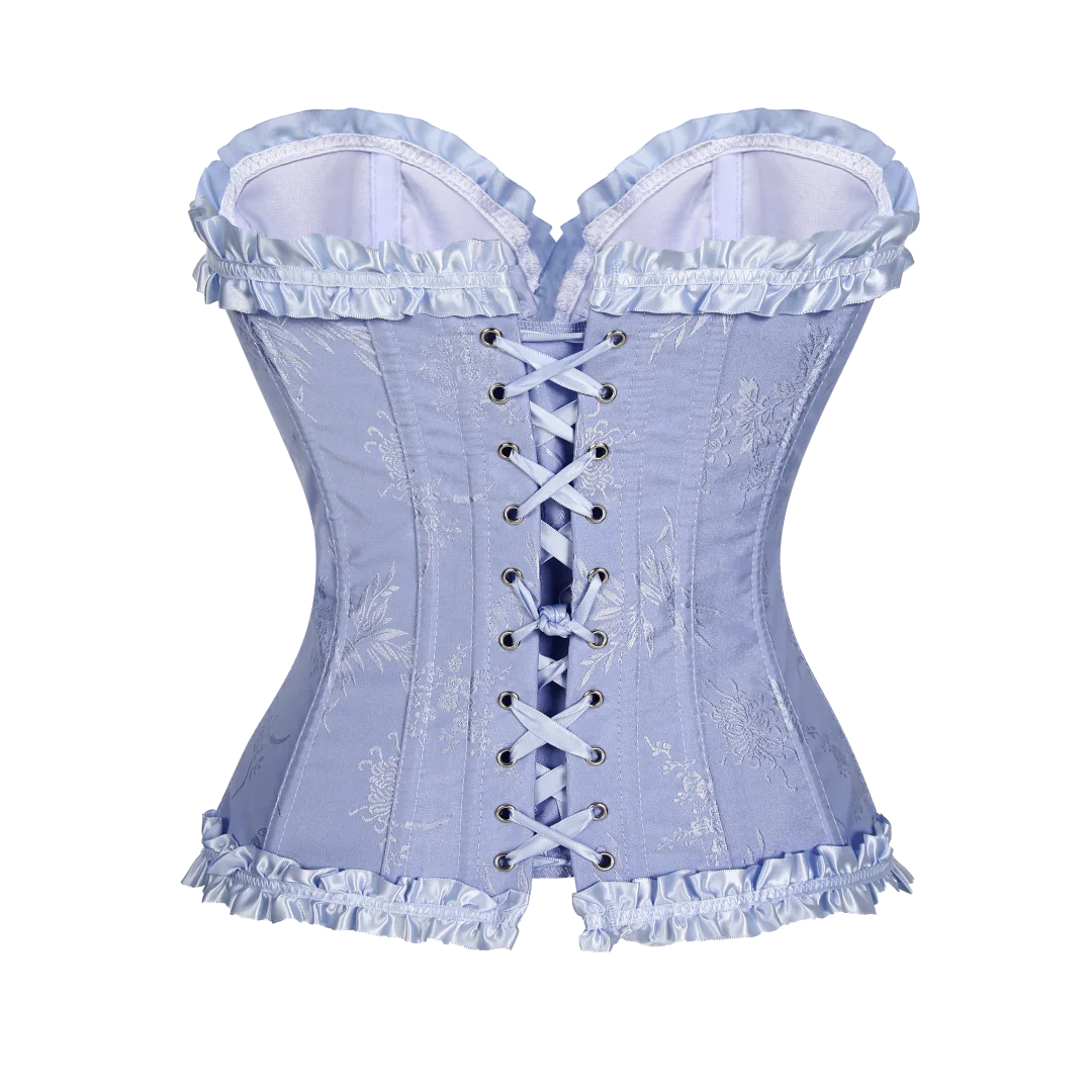 Yellow Jacquard Ruffled Trim Boned Sexy Overbust Push Up Bustier Top Corset Mujer Slimming Corsets For Women Sexy Gothic Clothes