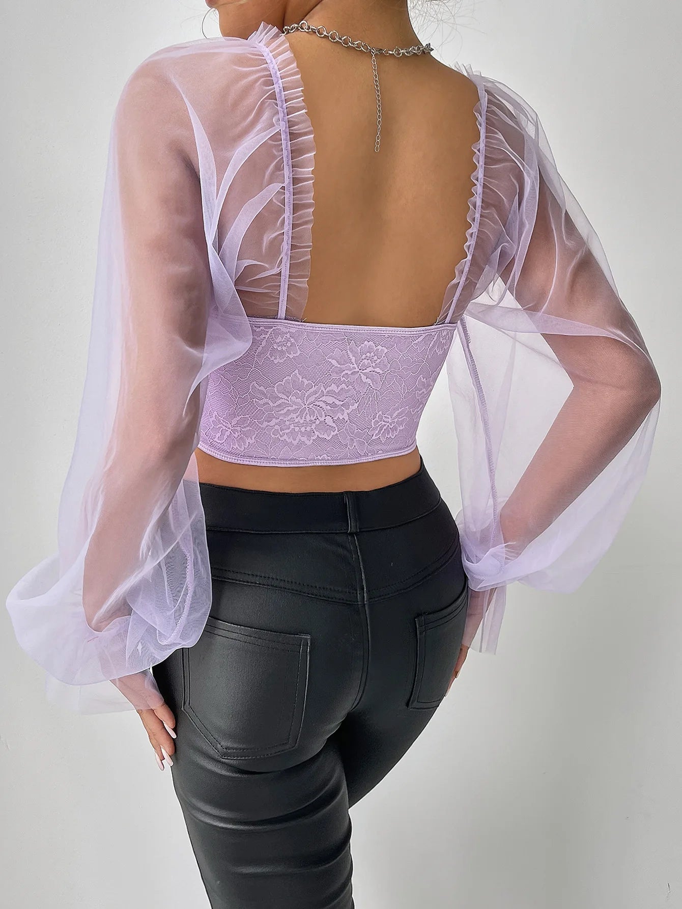 The Midnight Mesh Versailles Corset | Sheer Long Sleeve Bustier | Backless Crop Top | Parisian Princess