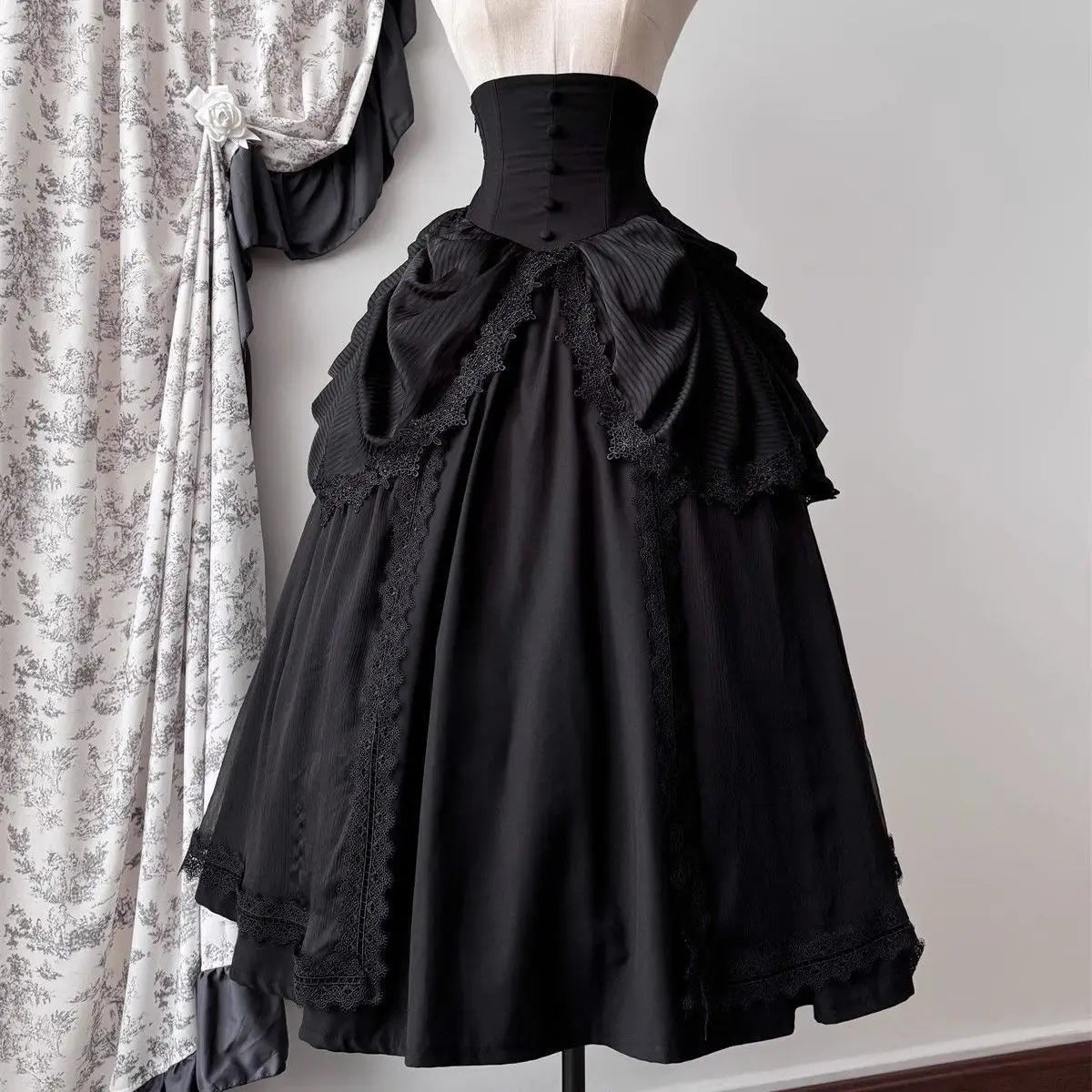 The Tuileries Big Swing Skirt | French Lolita High-Waist Maxi | Patchwork Lace Ankle-Length Saia | Parisian Princess