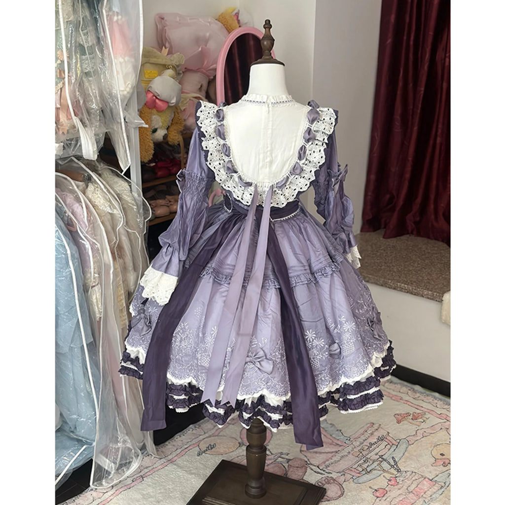 The Versailles Violet Bow Dress | Purple Long Sleeve Lolita OP | French Elegant High Waist Maxi | Parisian Princess